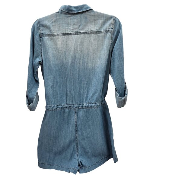 Harper Heritage Chambray Romper Long Roll-Up Sleeves Women's Size Small - Picture 9 of 16